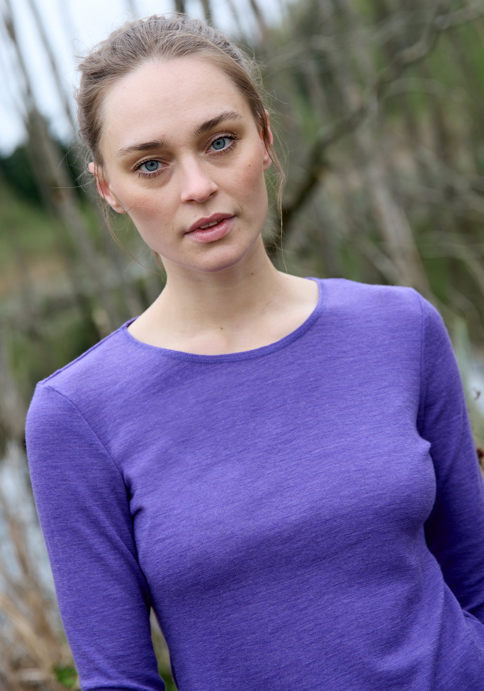 Bluză din lână merinos - Violet Melange