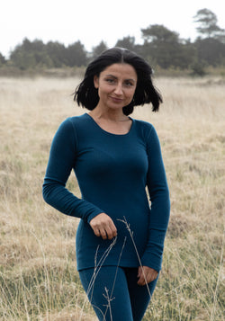 Bluză femei din lână merinos - Basic Dark Turquoise