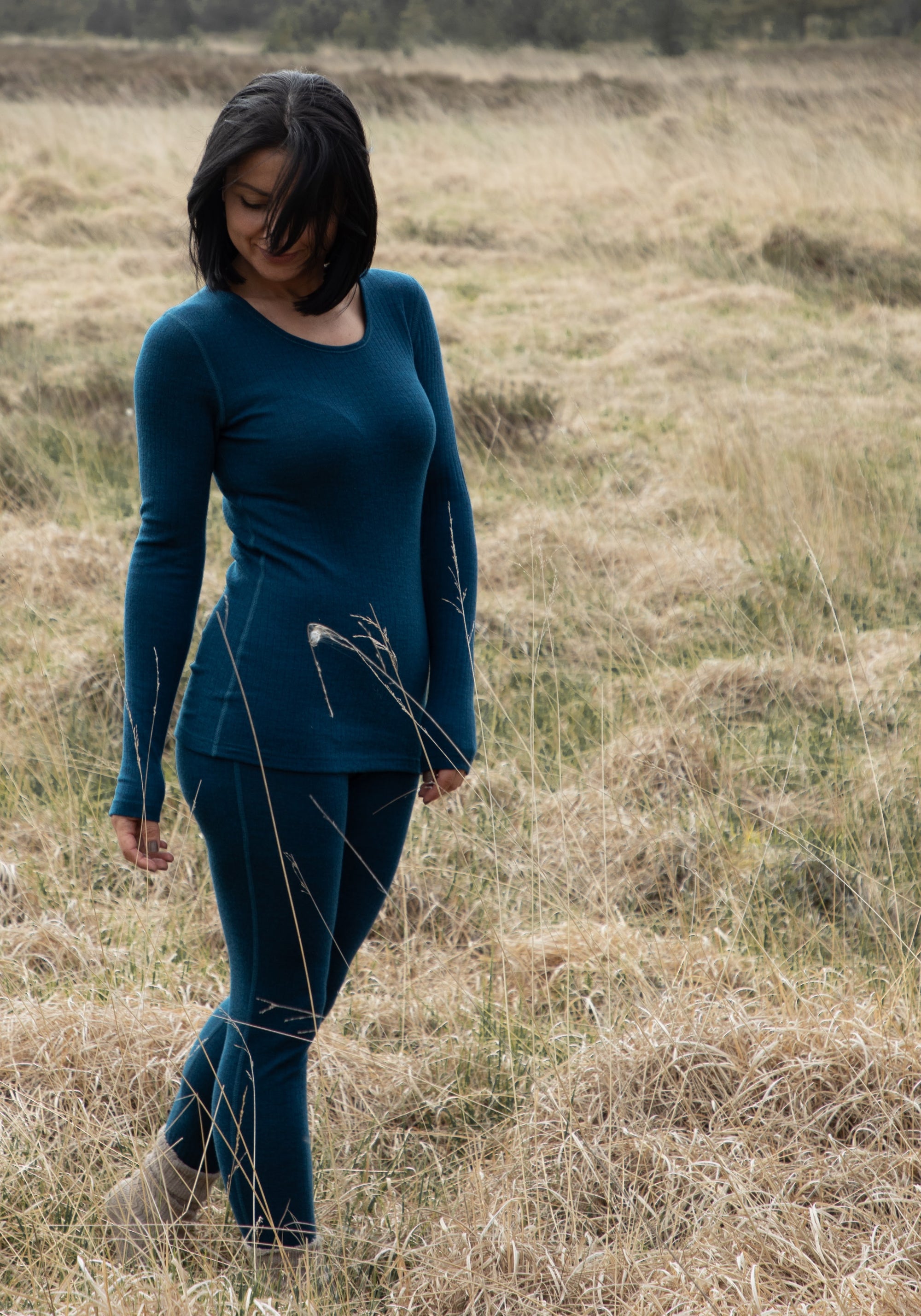 Bluză femei din lână merinos - Basic Dark Turquoise