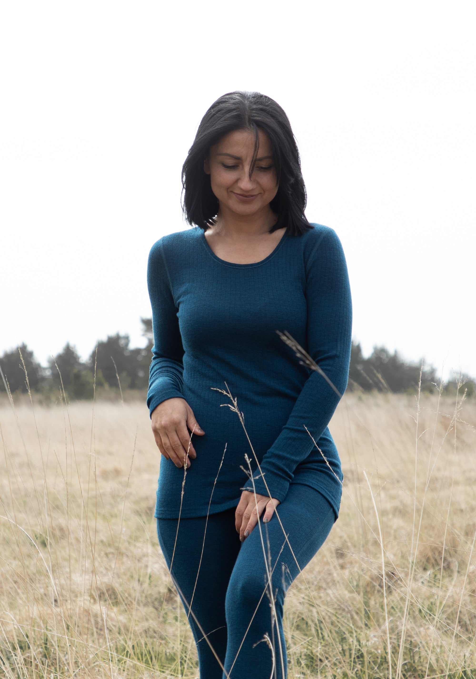 Colanți femei din lână merinos - Basic Dark Turquoise