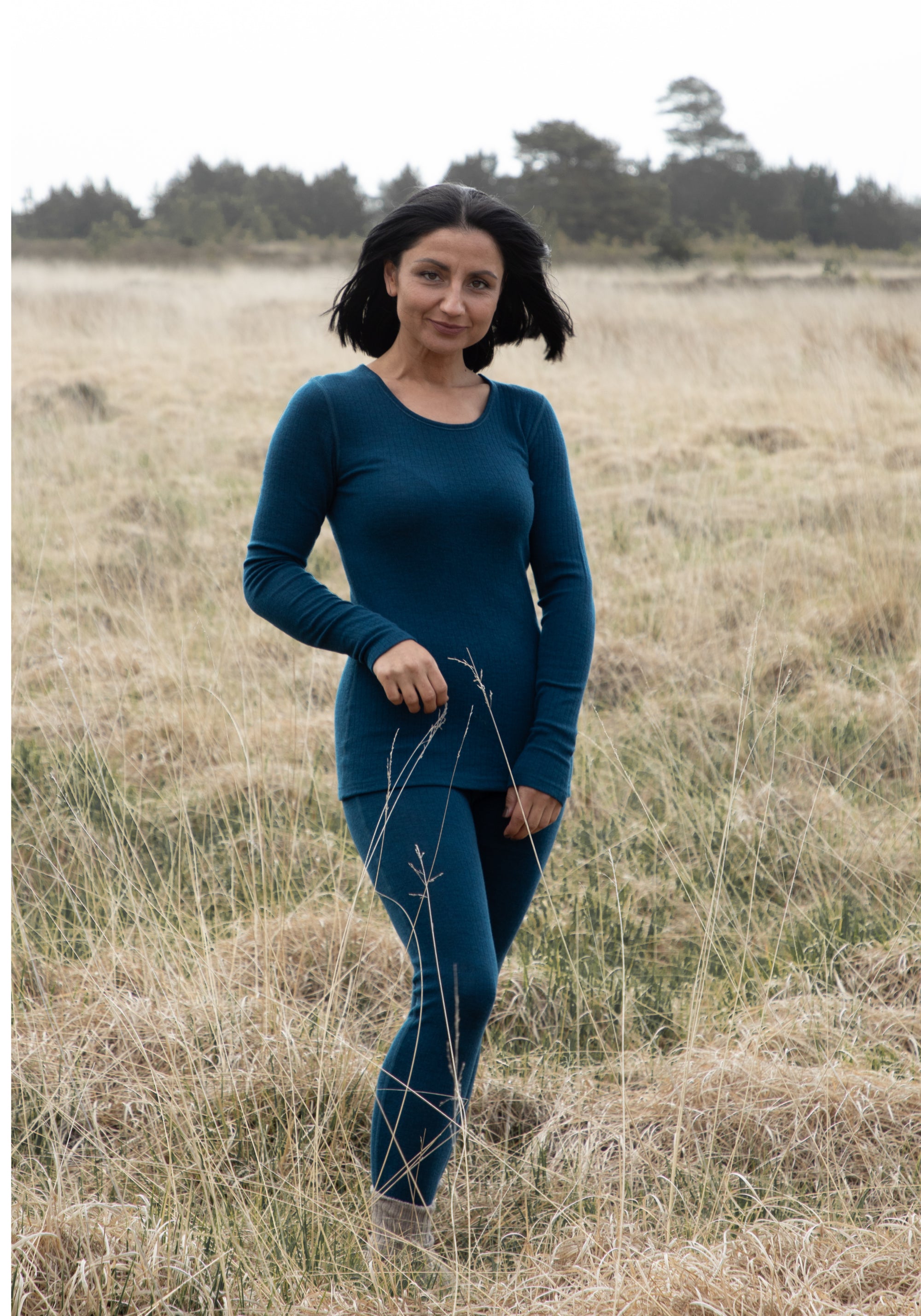 Bluză femei din lână merinos - Basic Dark Turquoise