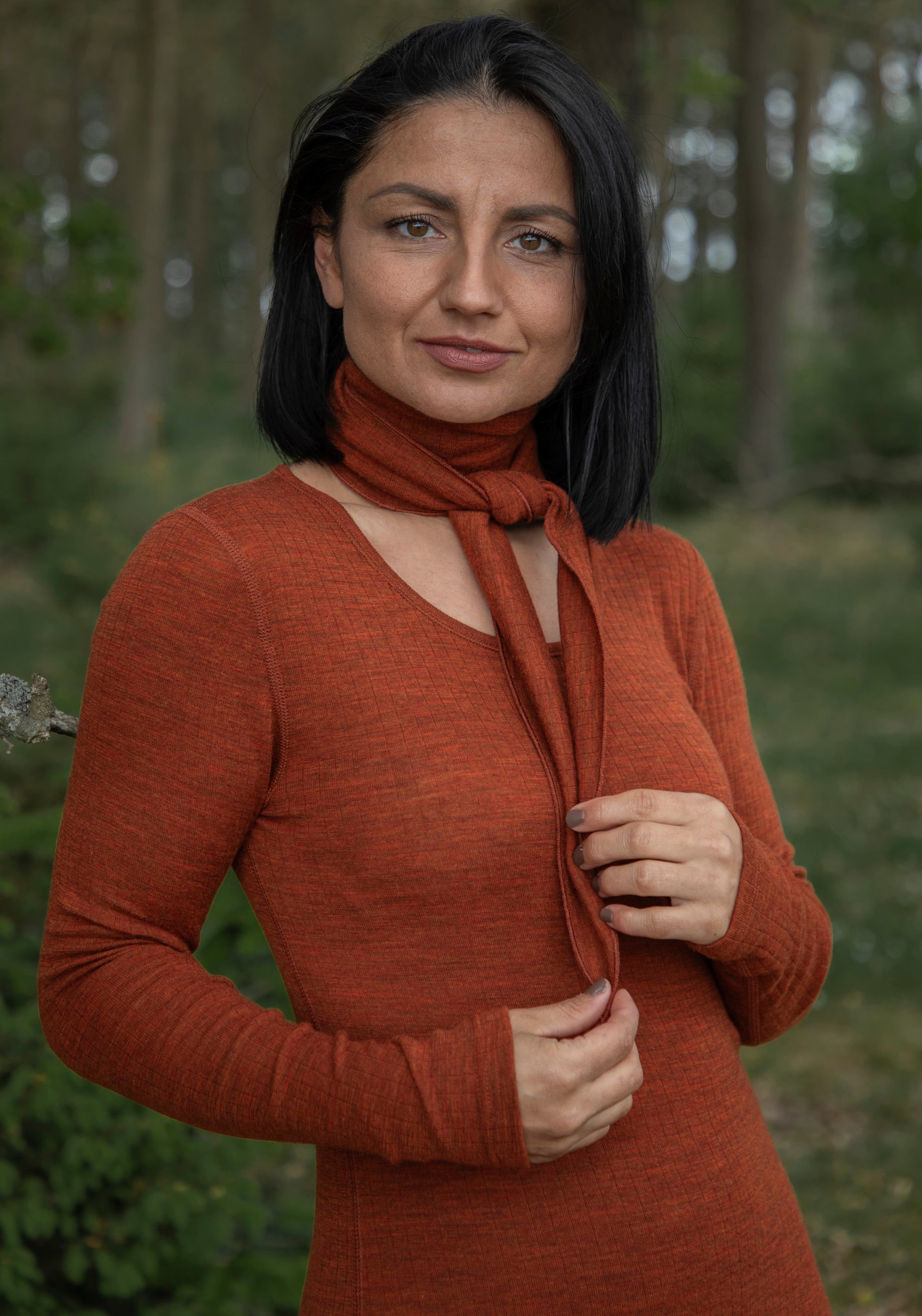 Bluză femei din lână merinos - Basic Russet