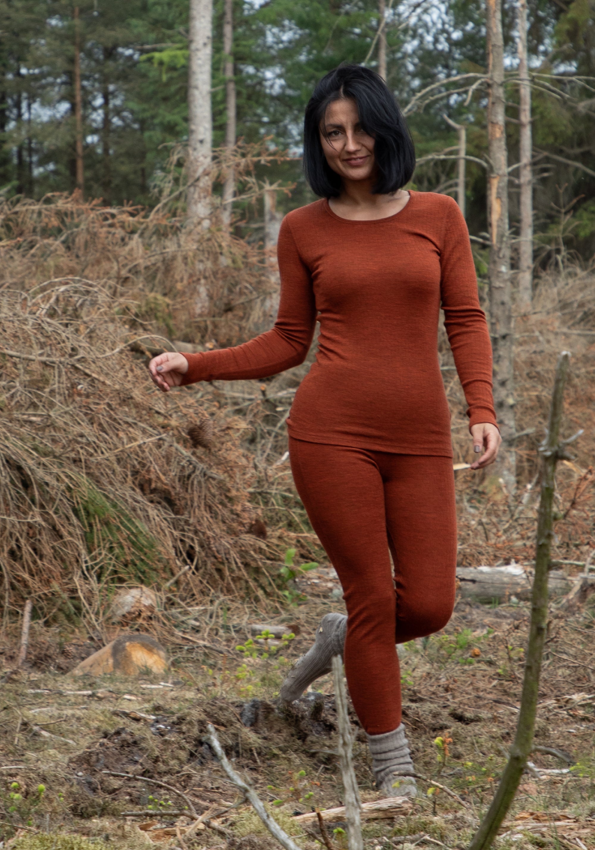 Bluză femei din lână merinos - Basic Russet