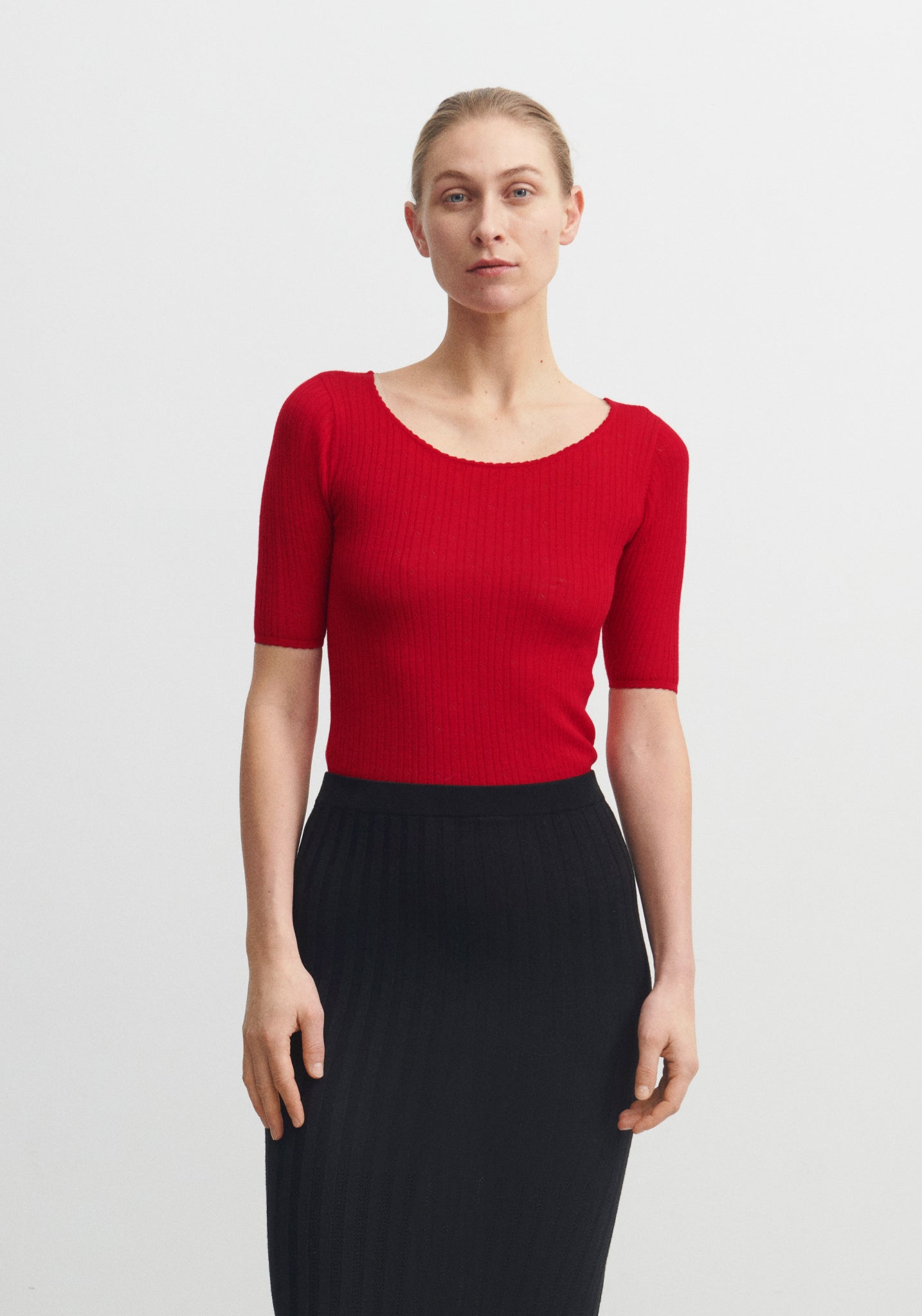 Tricou femei din lână merinos - Pointelle Extrafin Red FUB Woman HipHip.ro