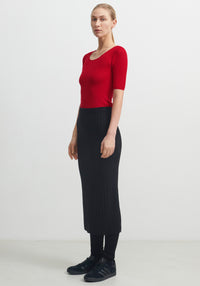 Tricou femei din lână merinos - Pointelle Extrafin Red FUB Woman HipHip.ro