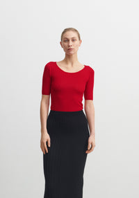 Tricou femei din lână merinos - Pointelle Extrafin Red FUB Woman HipHip.ro