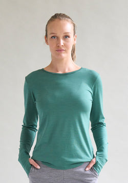 Bluză femei din lână merinos super fină - Ever Long Emerald Green Default Title