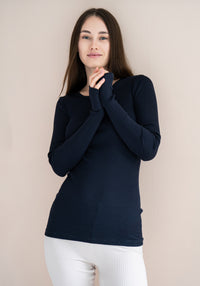 Bluză femei seamless din mătase - Gerda Dark Blue S