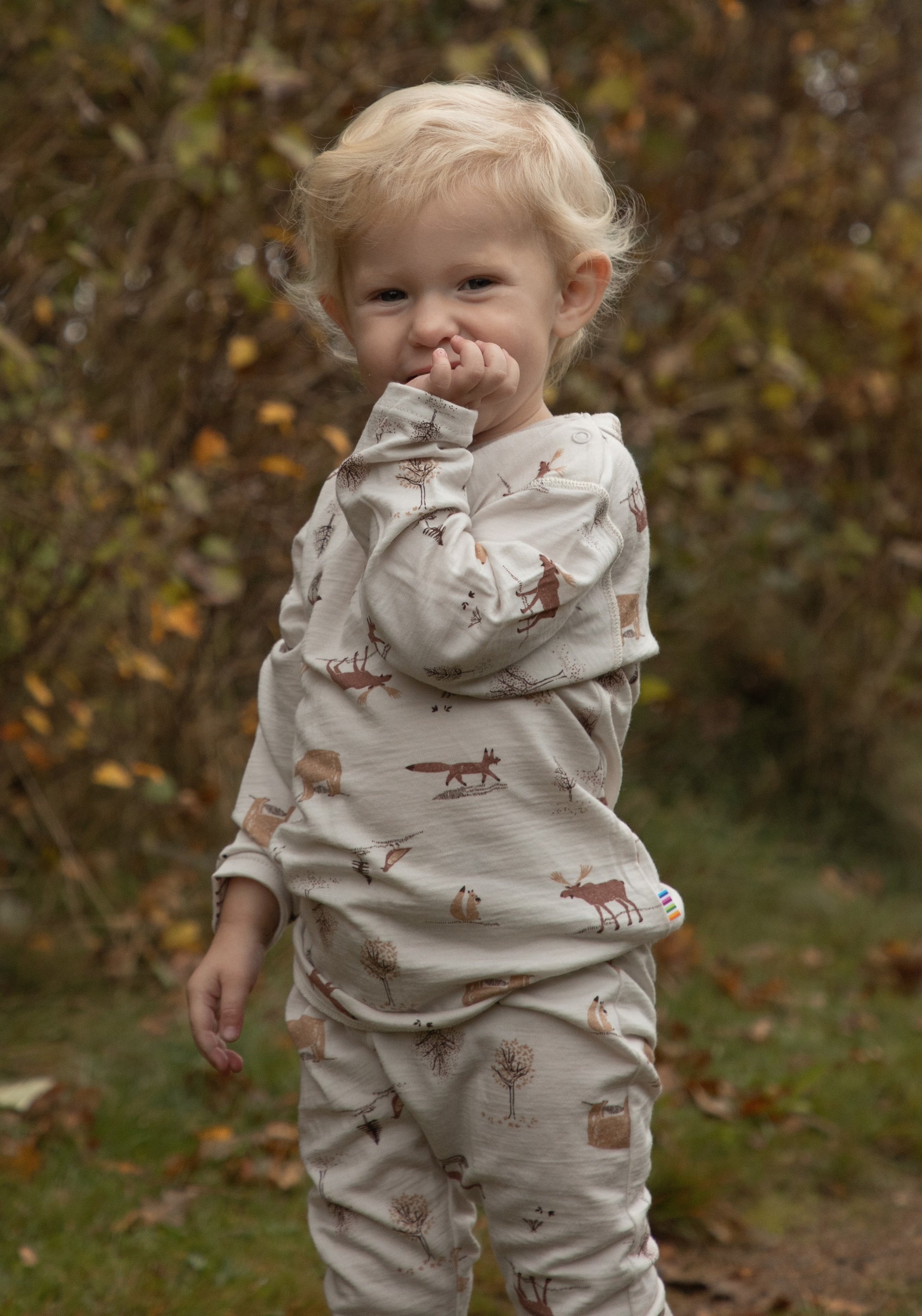 Colanți din lână merinos - Wood Animals Light Beige