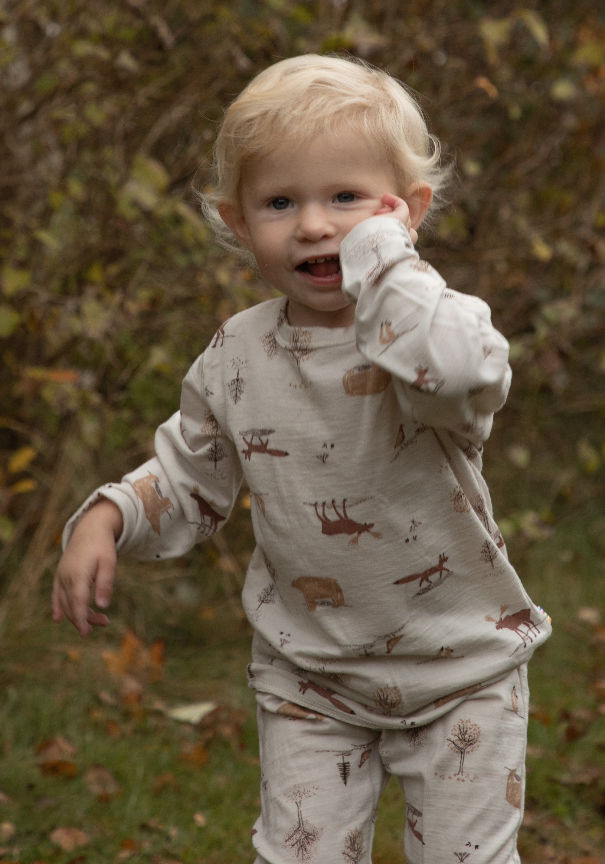 Colanți din lână merinos - Wood Animals Light Beige