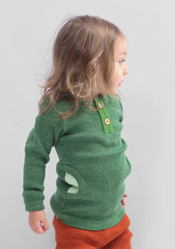 Bluză lână merinos - Henley Pockets Forest Floor Green