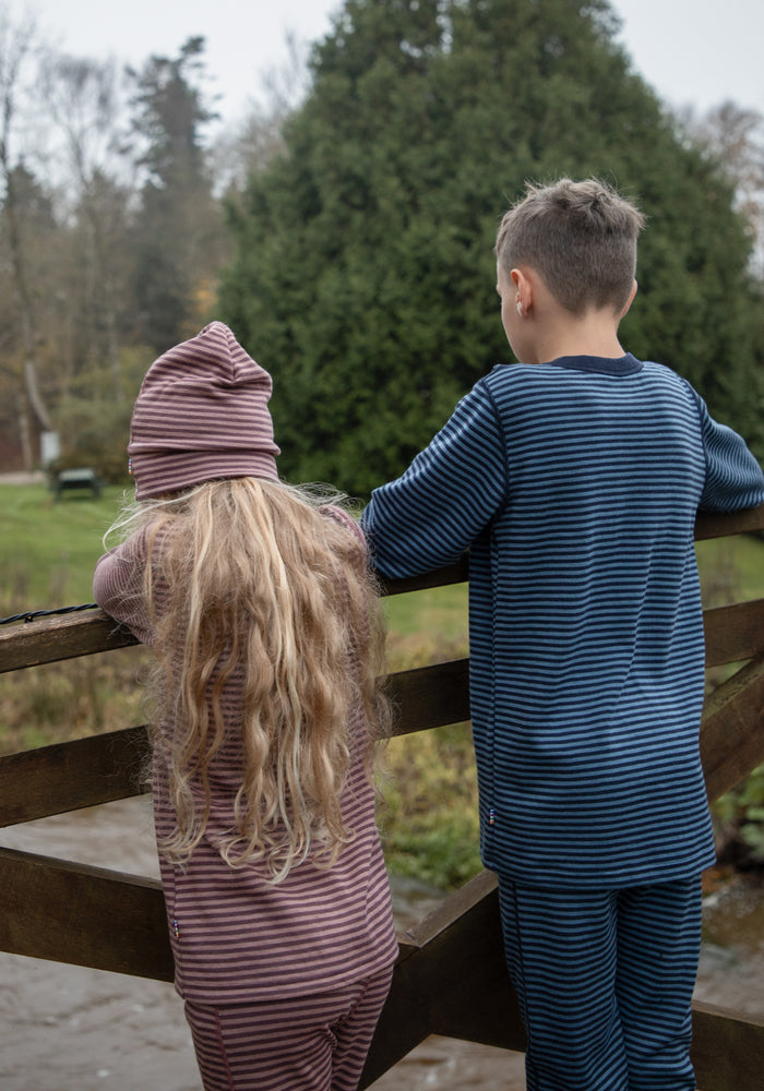 Bluză cu fermoar lână merinos - Mini Stripe Blue
