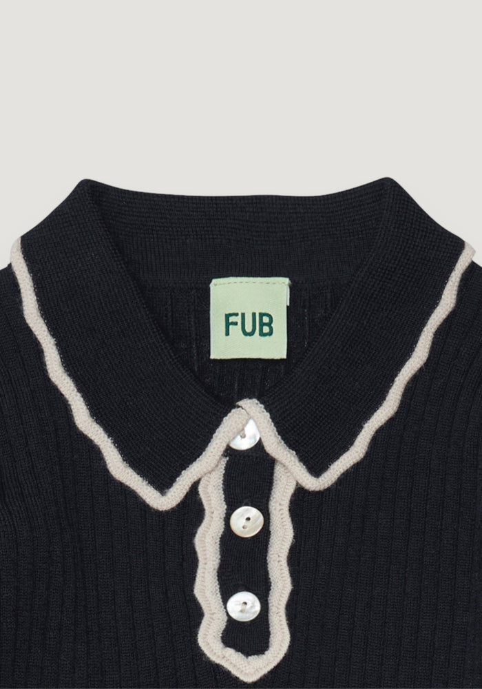 Bluză polo din lână merinos - Rib extrafin Dark Navy 100