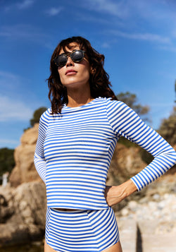 Bluză femei protecție UV - Emma Cobalt Stripe