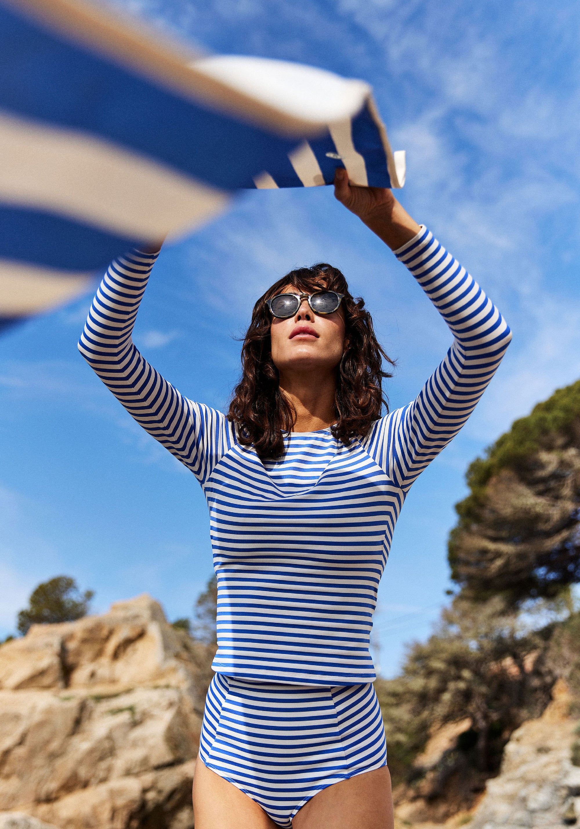 Bluză femei protecție UV - Emma Cobalt Stripe