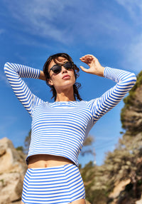 Bluză femei protecție UV - Emma Cobalt Stripe