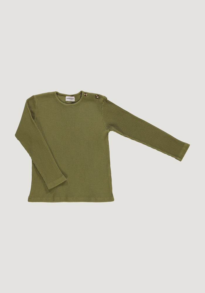 Bluză rib din bumbac - Olive Green Moss Poudre Organic HipHip.ro