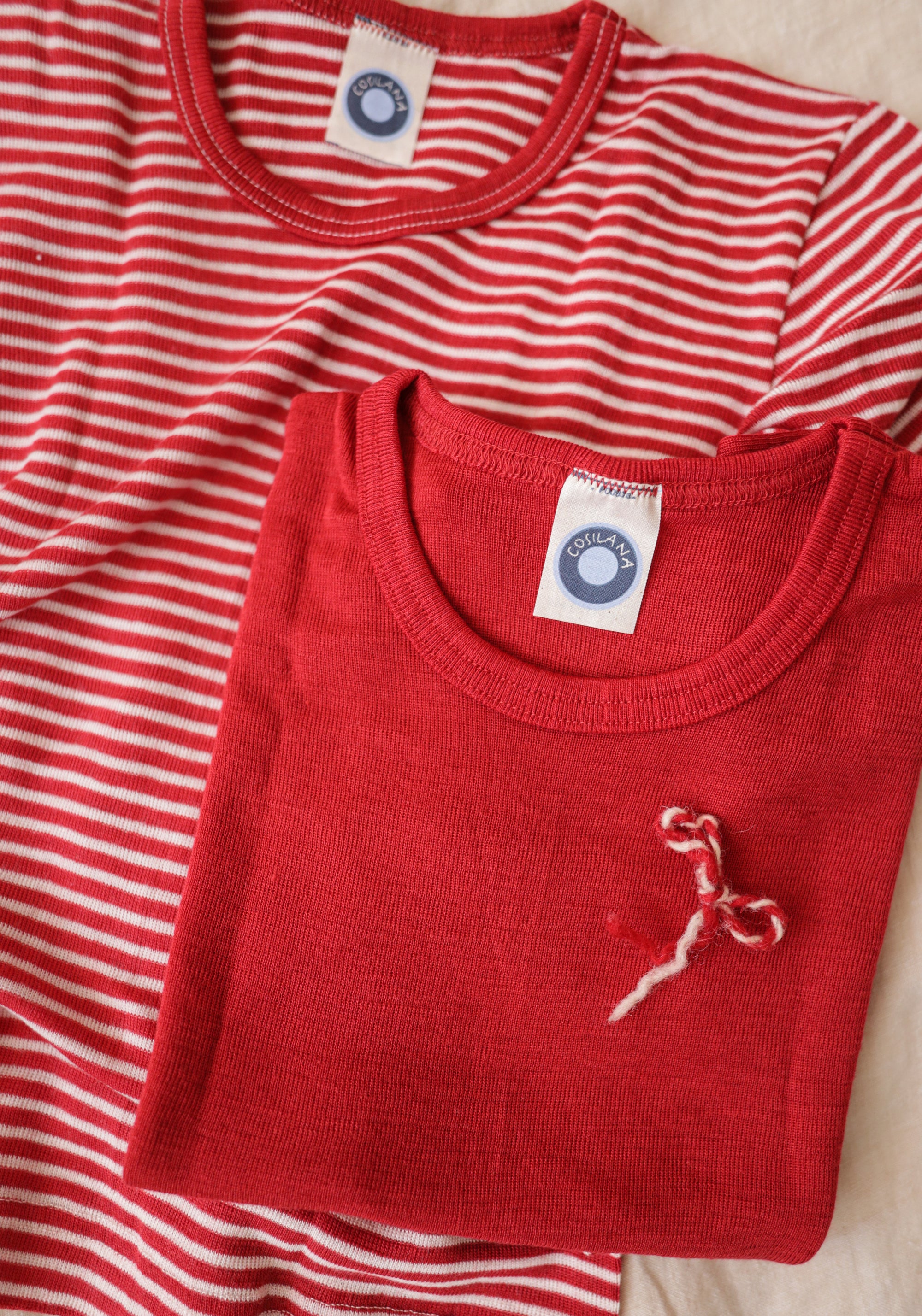 Tricou seamless din lână merinos și mătase - Red Stripes