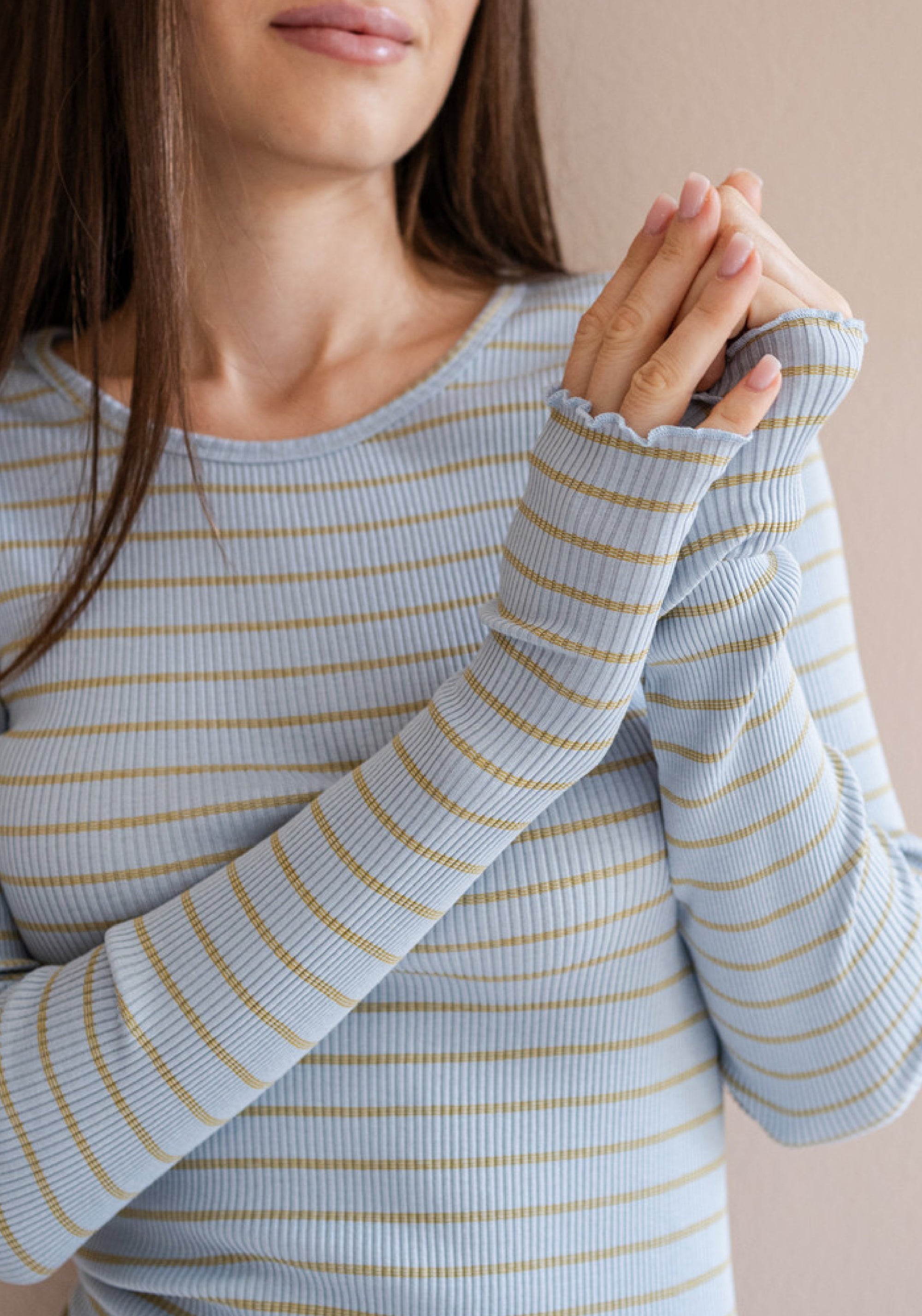 Bluză seamless din mătase - Gerda Frill Clear Olive Stripes