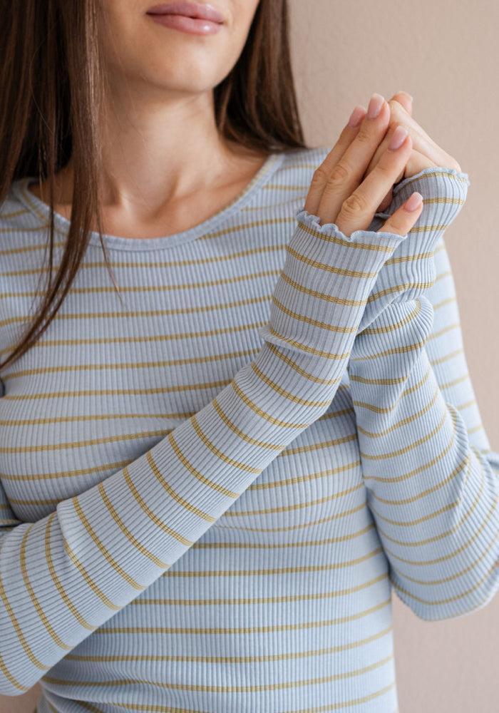 Bluză seamless din mătase - Gerda Frill Clear Olive Stripes
