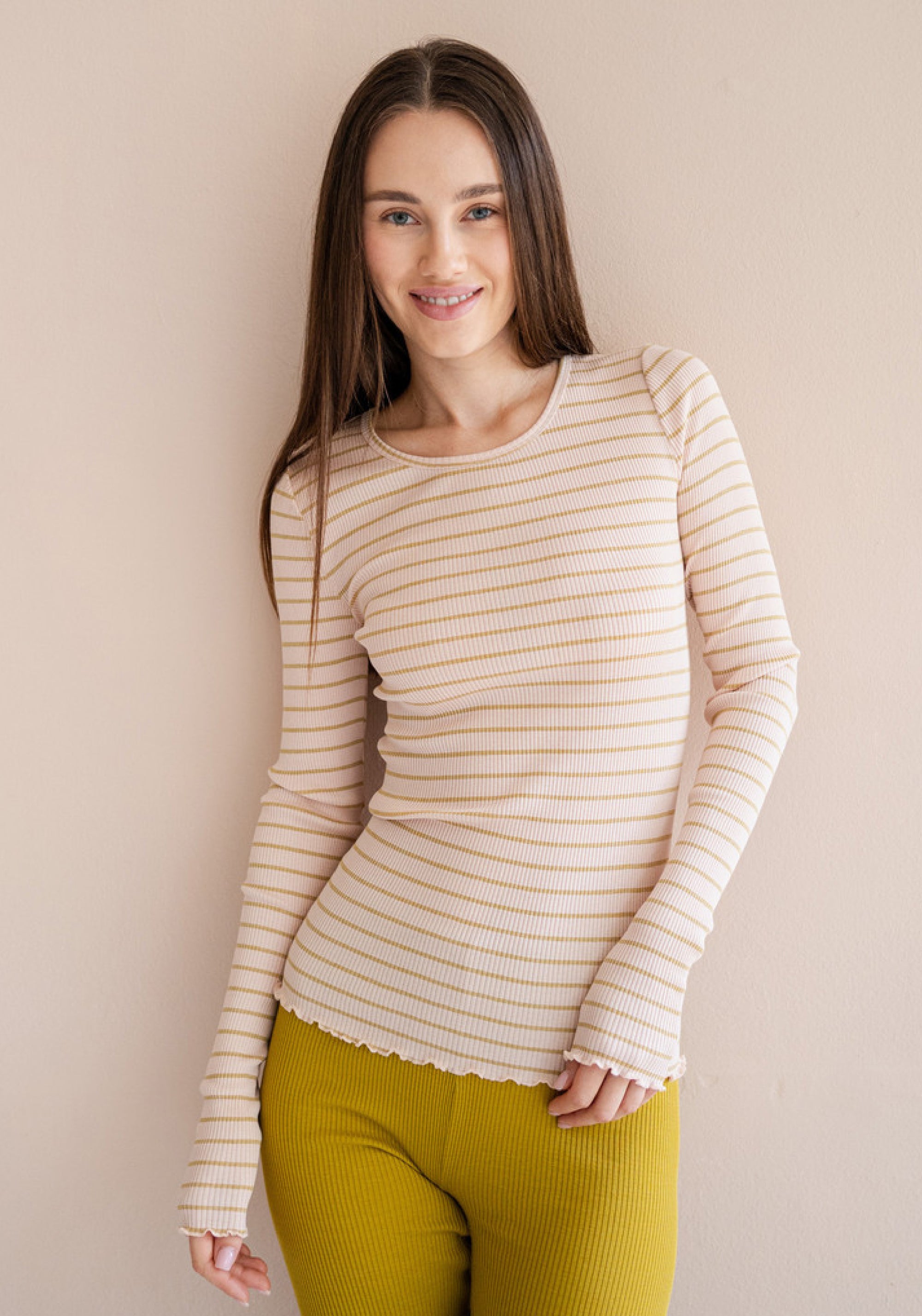 Bluză seamless din mătase - Gerda Frill Sweet Olive Stripes