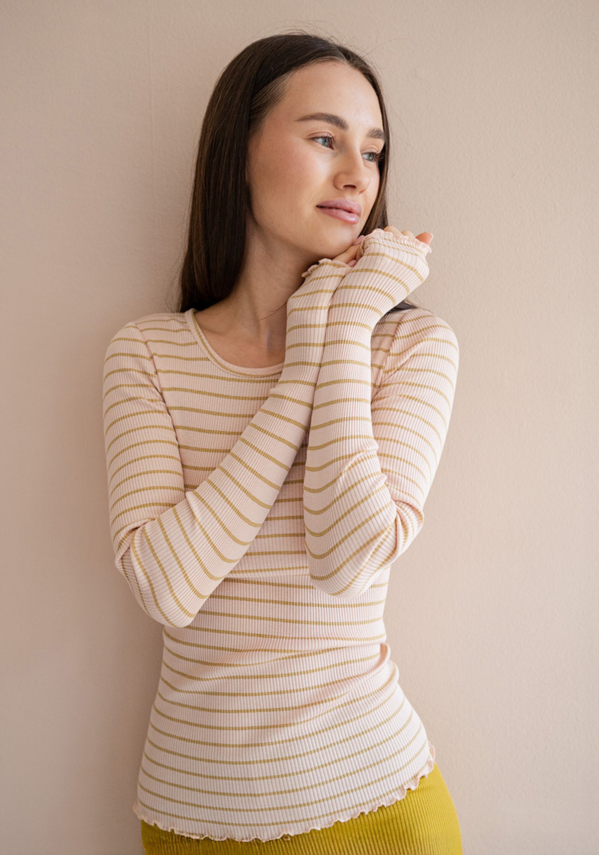 Bluză seamless din mătase - Gerda Frill Sweet Olive Stripes