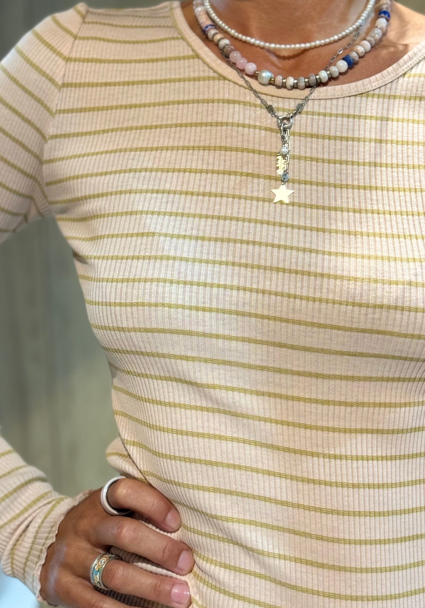 Bluză seamless din mătase - Gerda Frill Sweet Olive Stripes