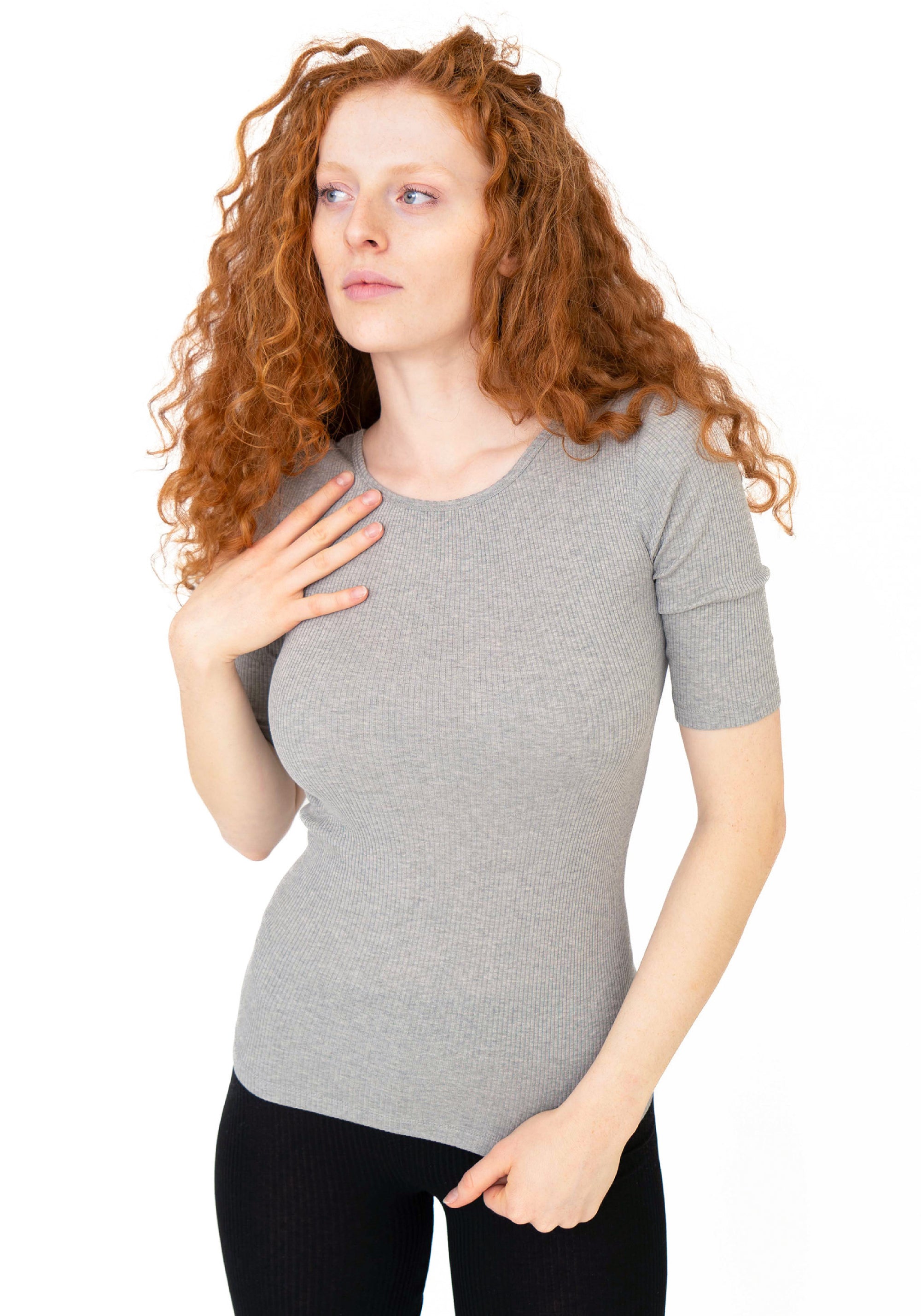 Bluză seamless din mătase - Gym Grey Melange