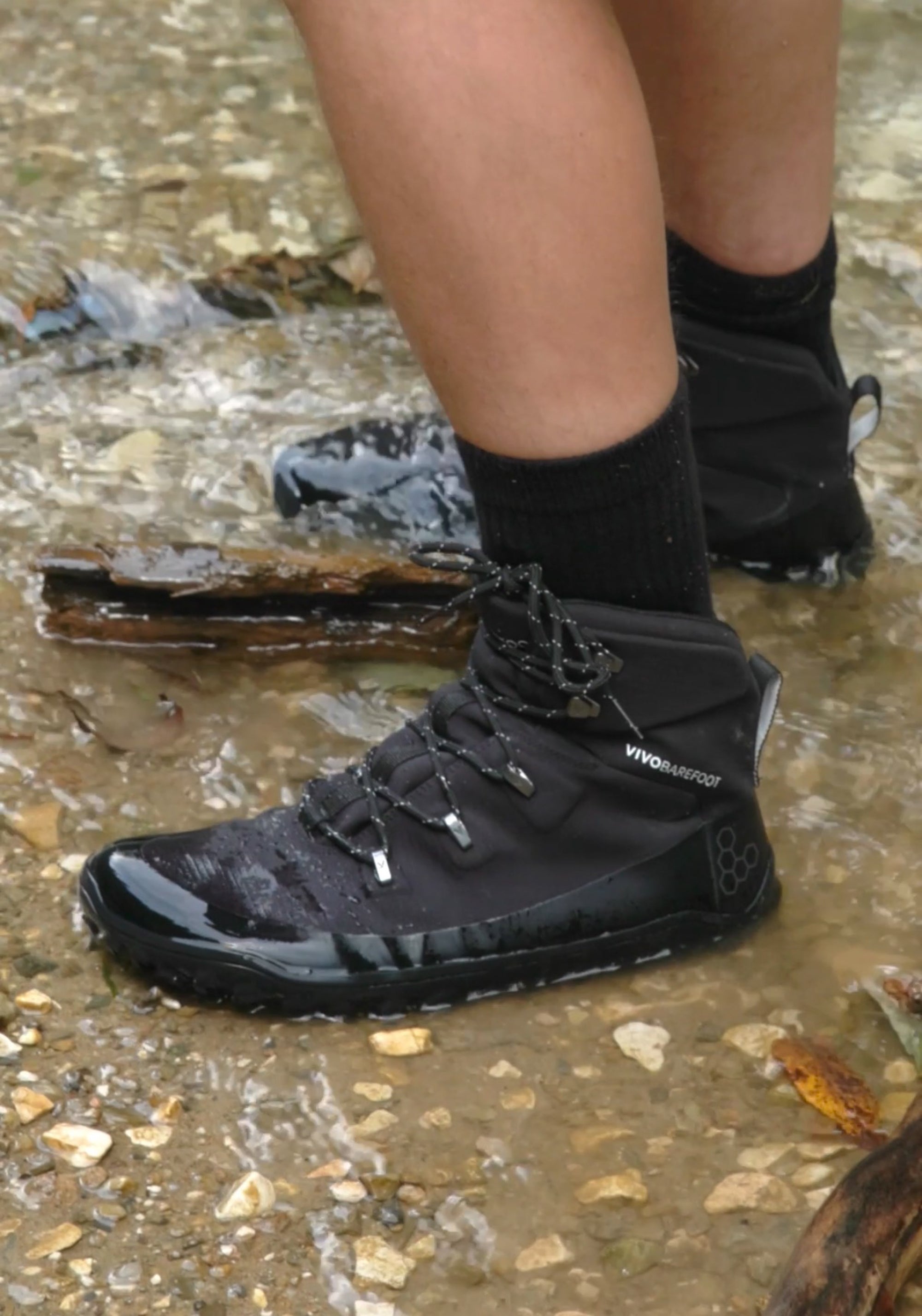 Bocanci drumeție Barefoot impermeabili - Tracker Textile AT II Women Obsidian