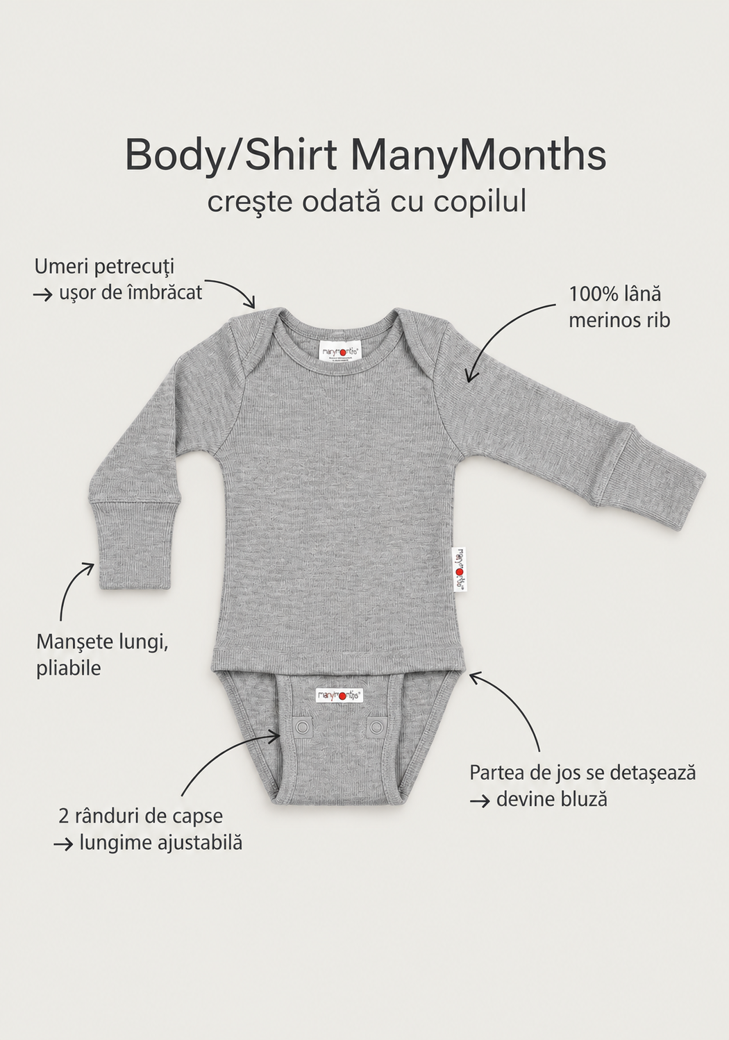 Body/Bluză (2 în 1) din lână merinos - Moondust Blue