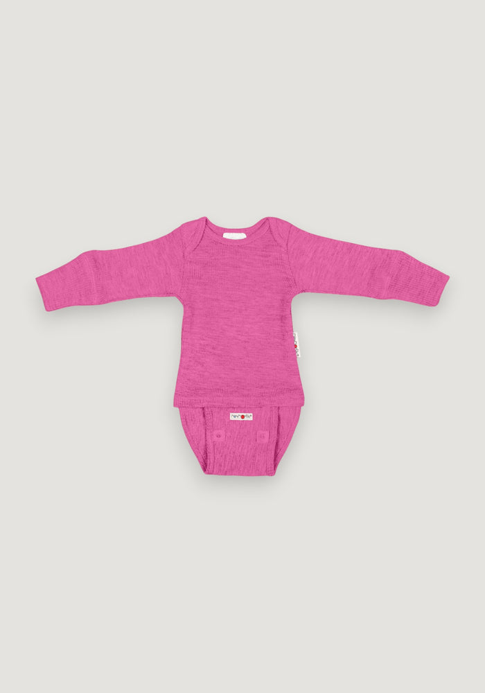 Body/Bluză (2 în 1) din lână merinos - Nebula Pink