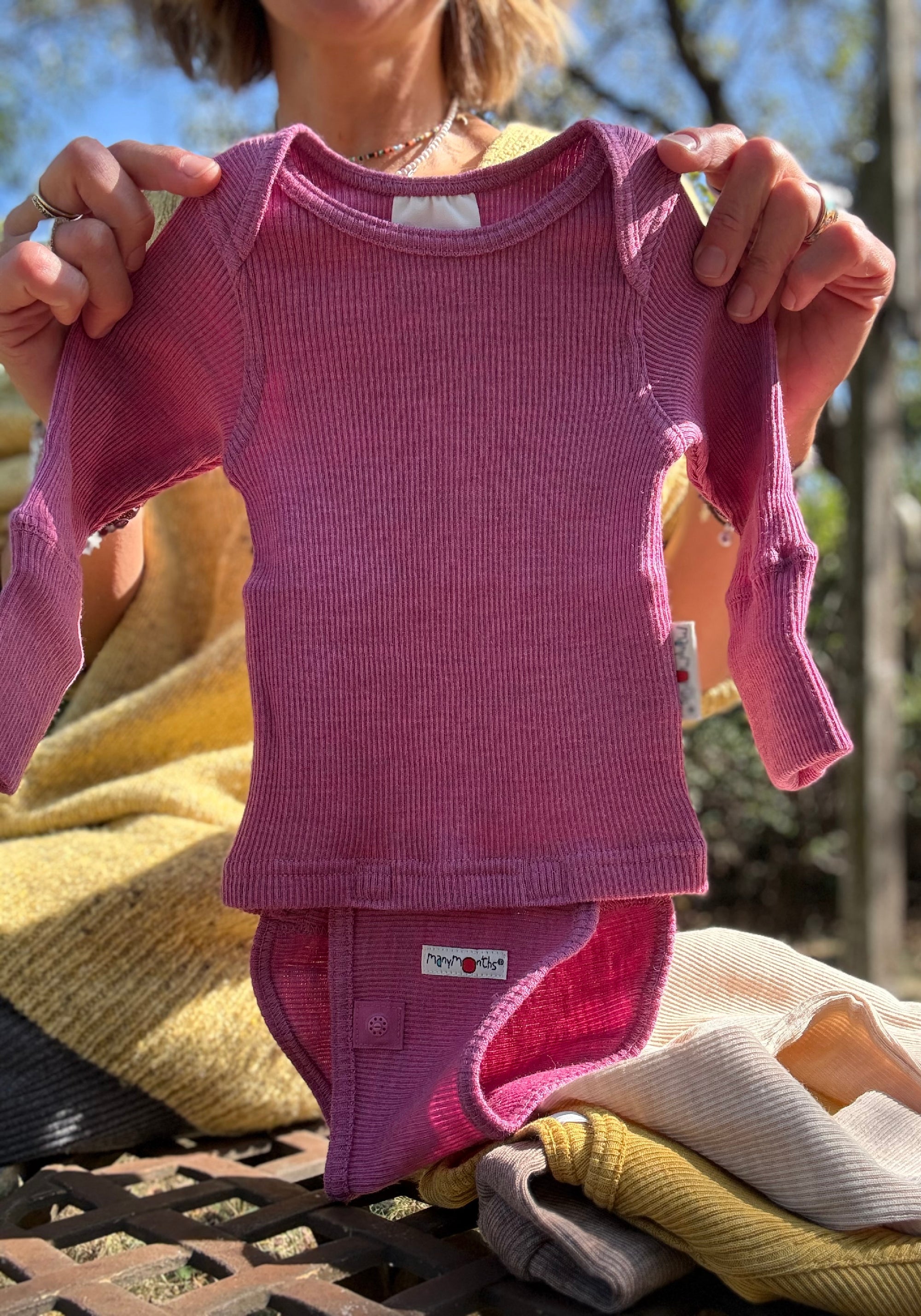 Body/Bluză (2 în 1) din lână merinos - Nebula Pink