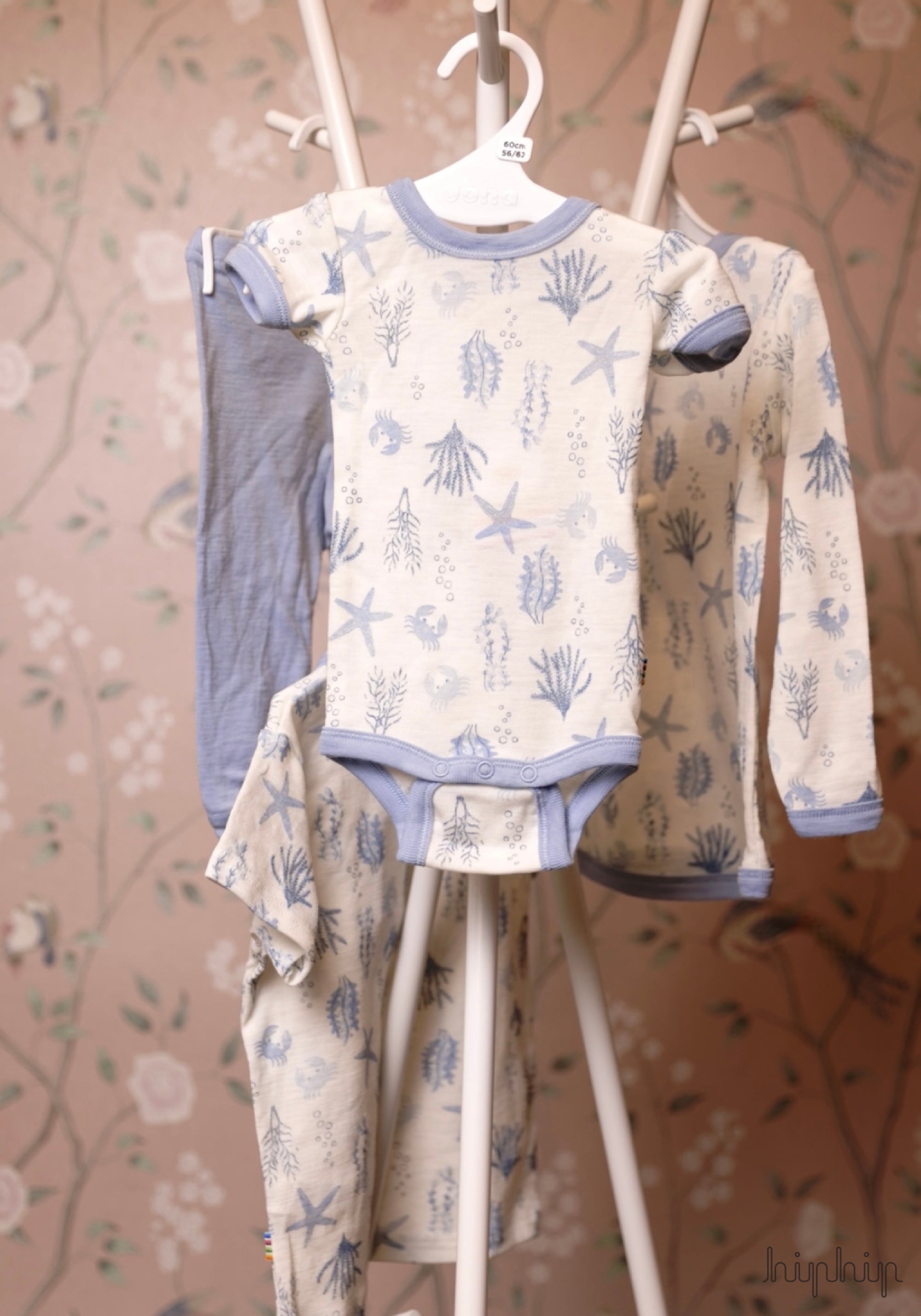 Body din lână merinos - Aqua Flora Light Blue