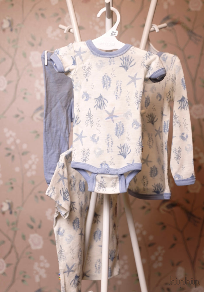 Body din lână merinos - Aqua Flora Light Blue