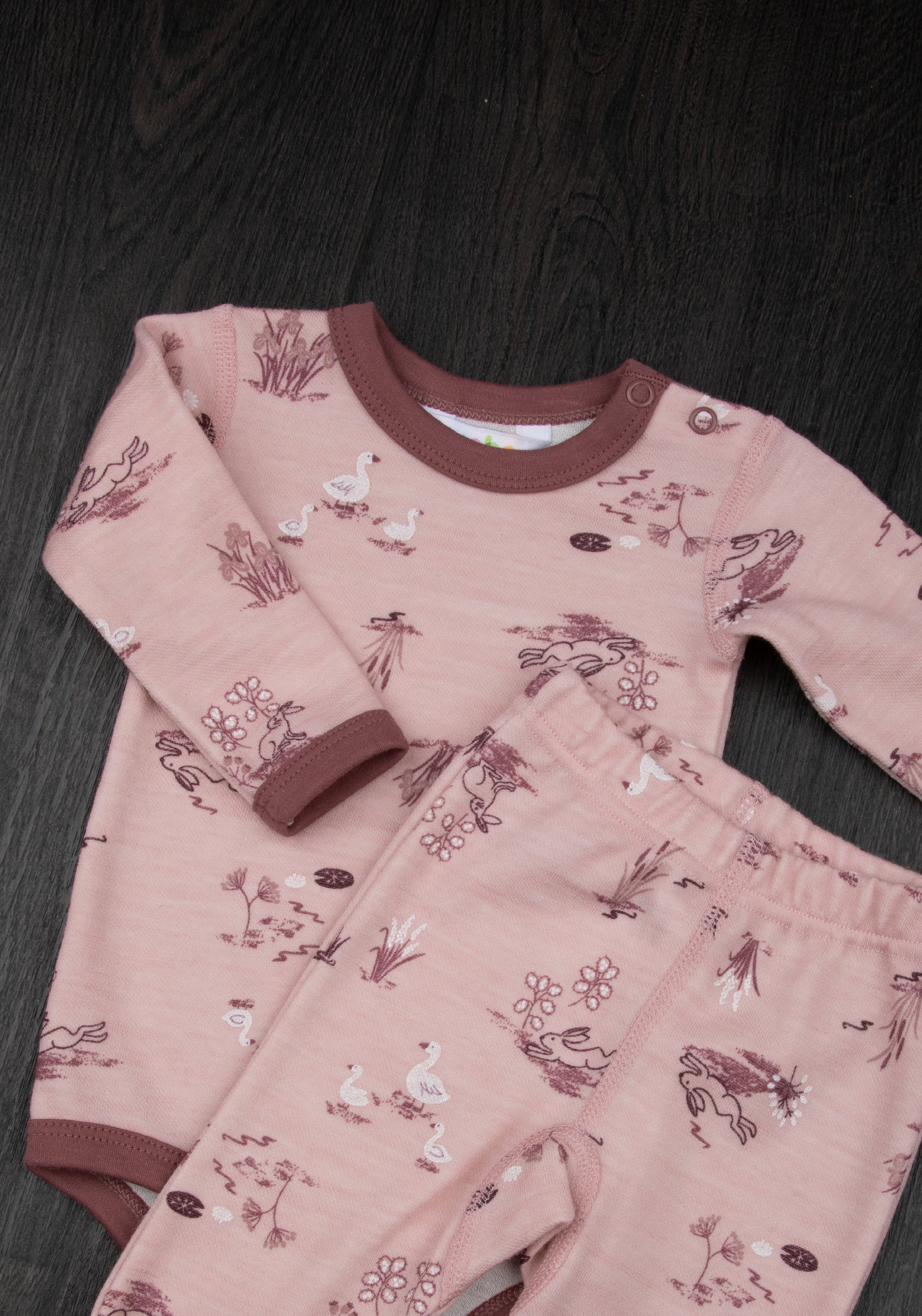 Body din lână merinos și bambus - Goose Light Pink