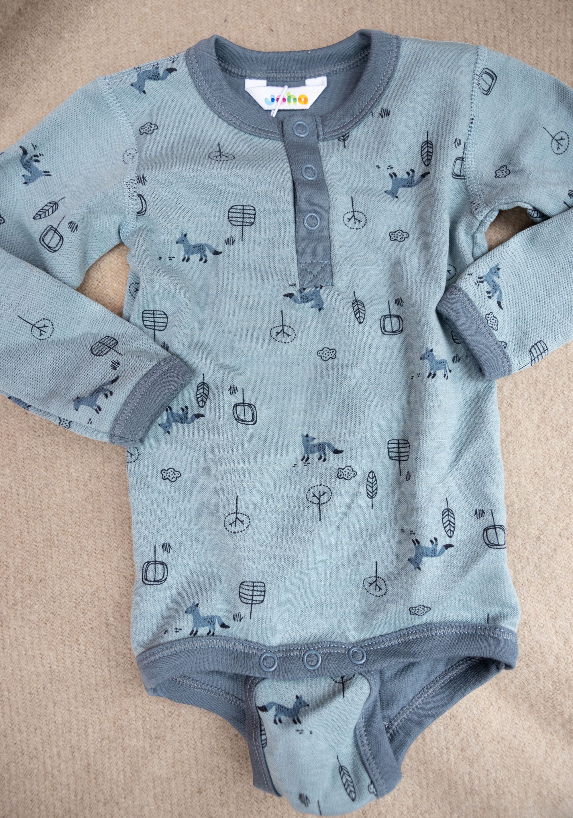 Body din lână merinos și bumbac - Fox Blue