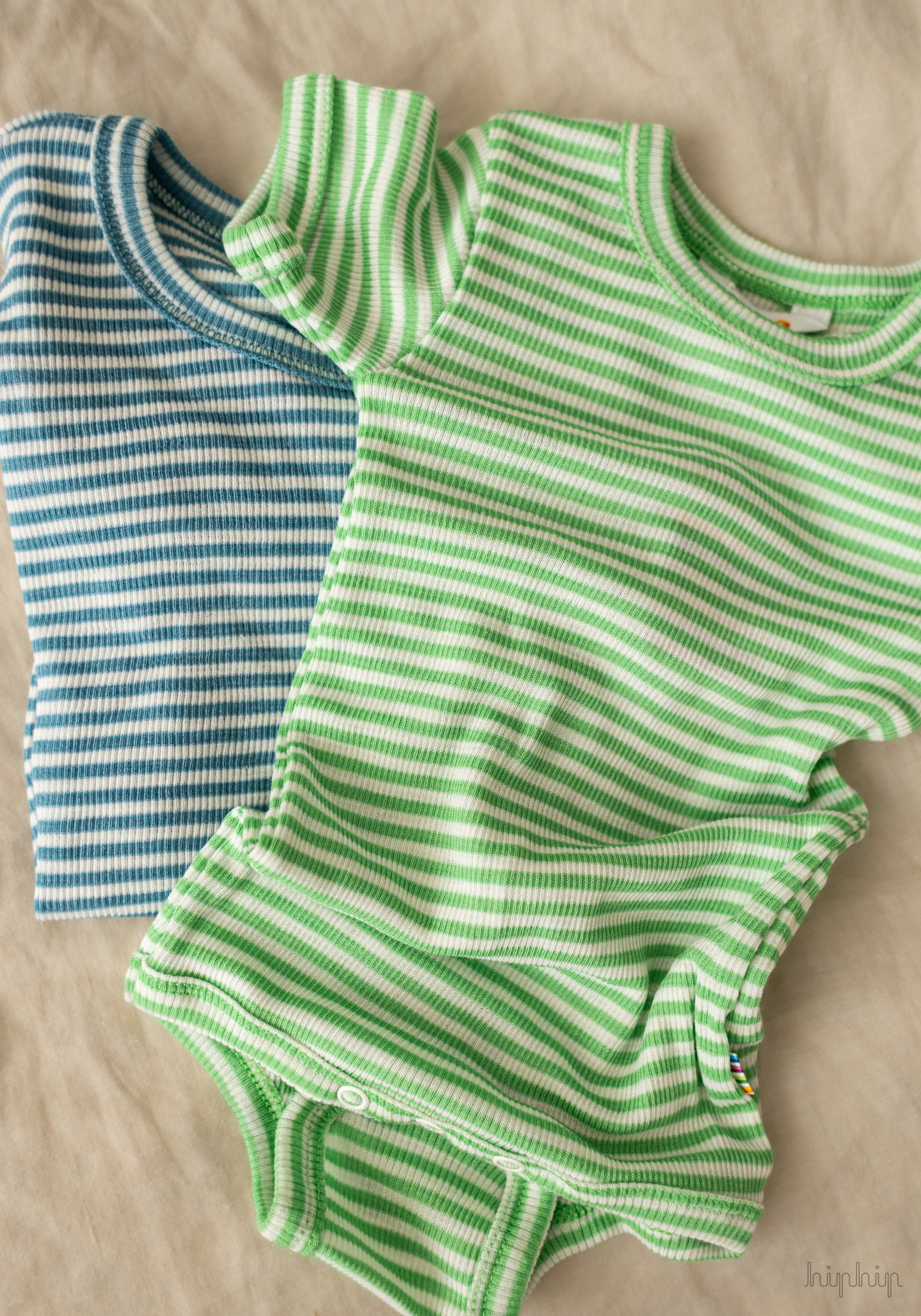 Body din lână merinos și mătase - Green Stripe