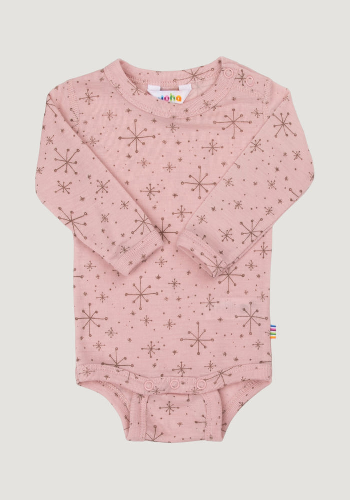 Body lână merinos - Handdrawn Snowflake Rosa