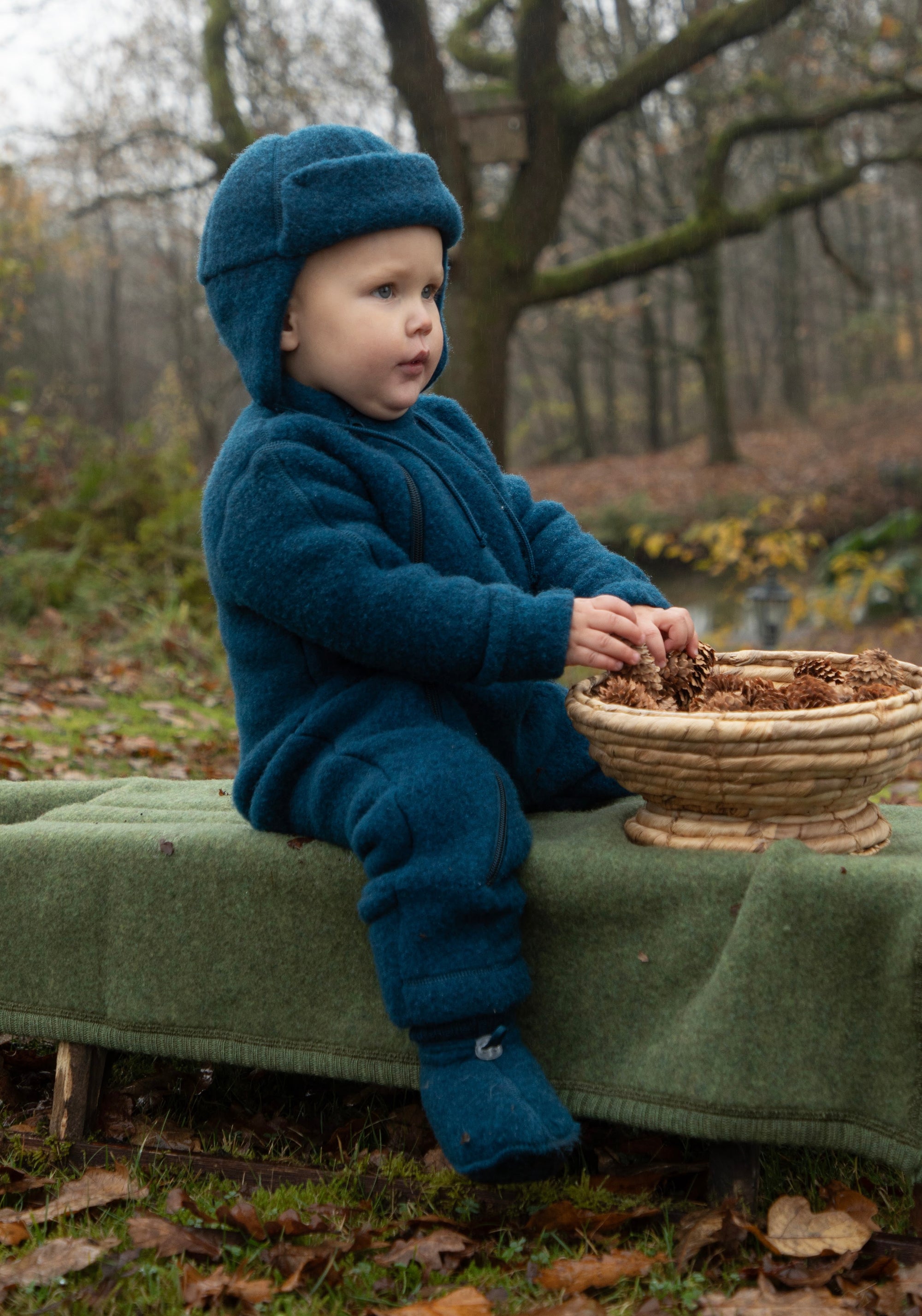 Botoșei fleece din lână merinos - Dark Turquoise