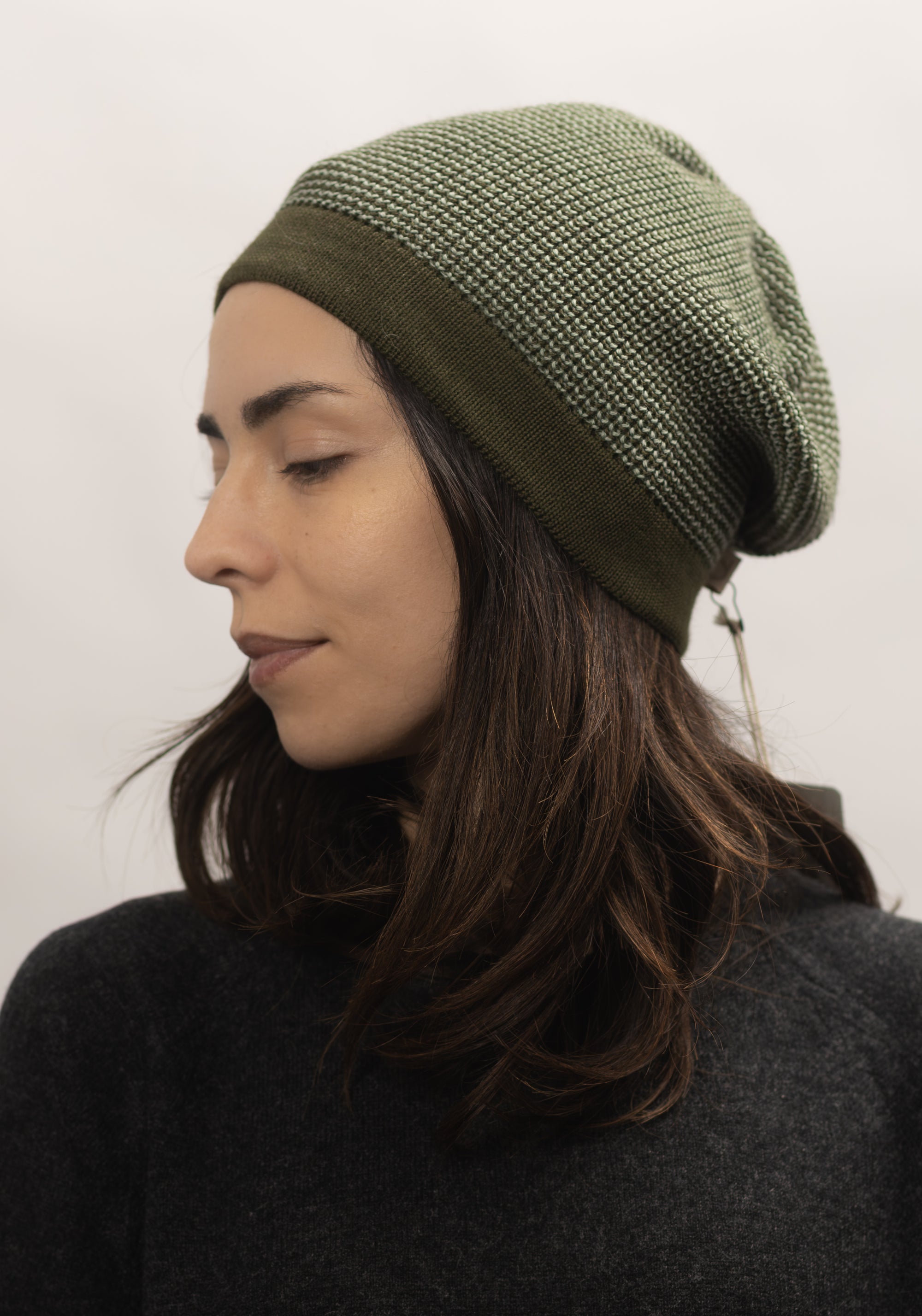 Căciulă adulți lână merinos - Olive/Jade
