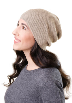 Căciulă din baby alpaca - Classic Rib Beige Melange