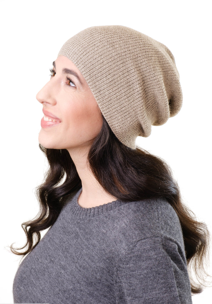 Căciulă din baby alpaca - Classic Rib Beige Melange