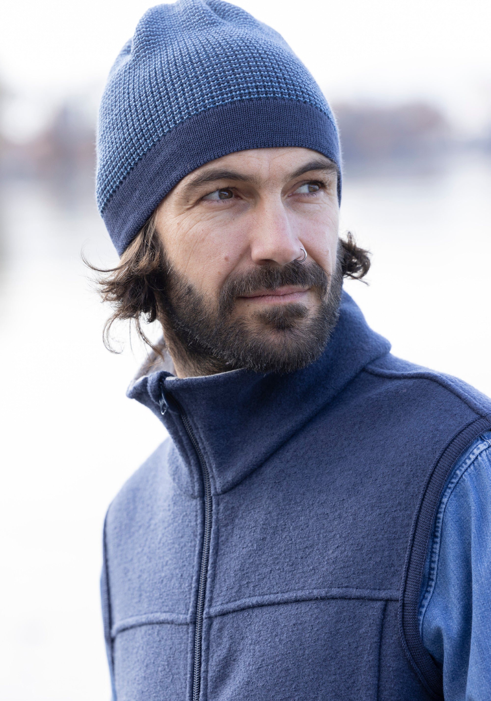 Căciulă lână merinos - Indigo/Dove Blue