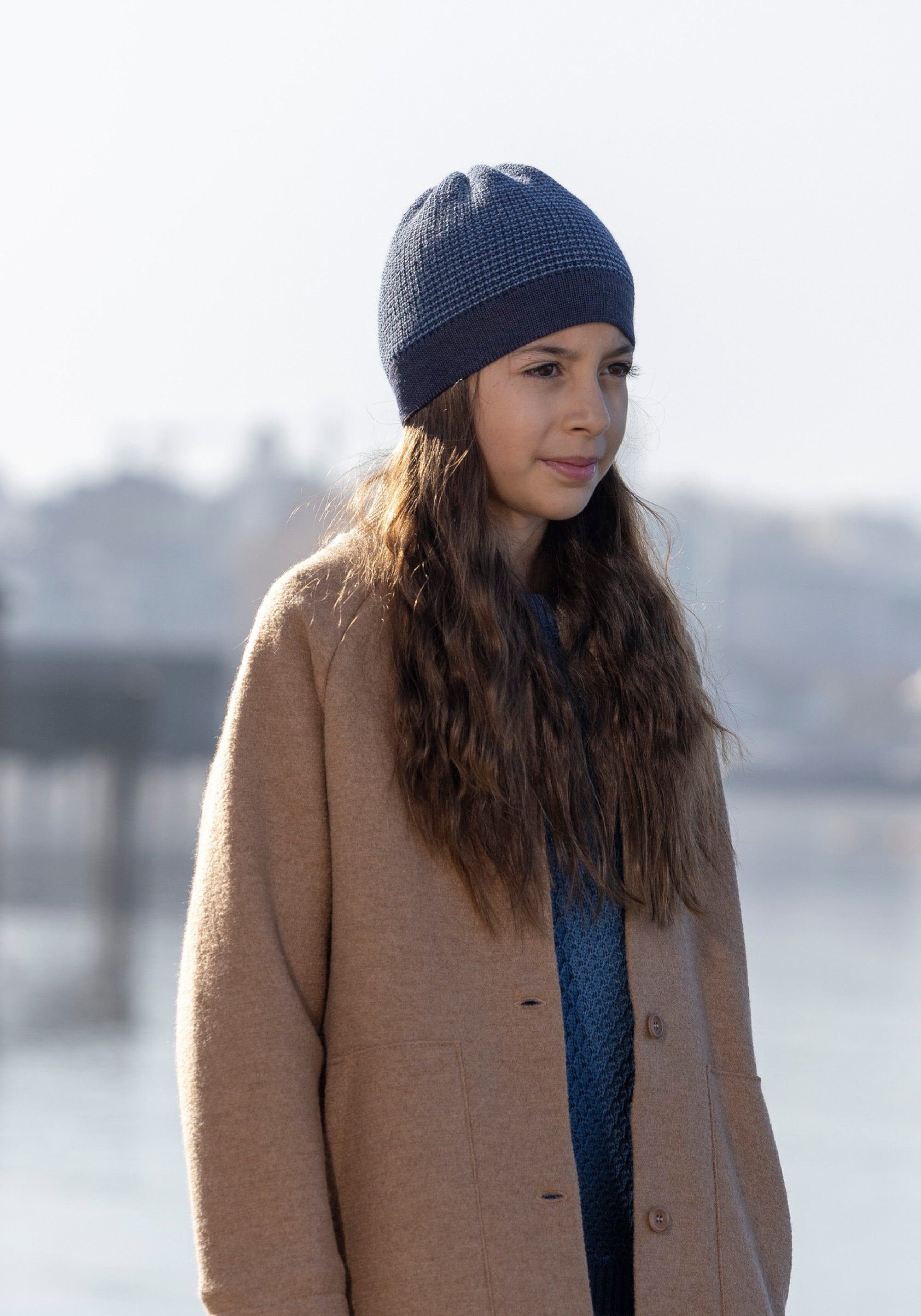 Căciulă lână merinos - Indigo/Dove Blue