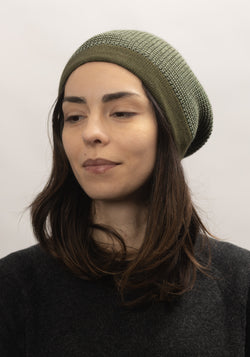 Căciulă din lână merinos - Olive/Jade
