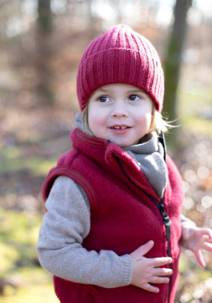 Căciulă din lână merinos și cașmir - Berry Red