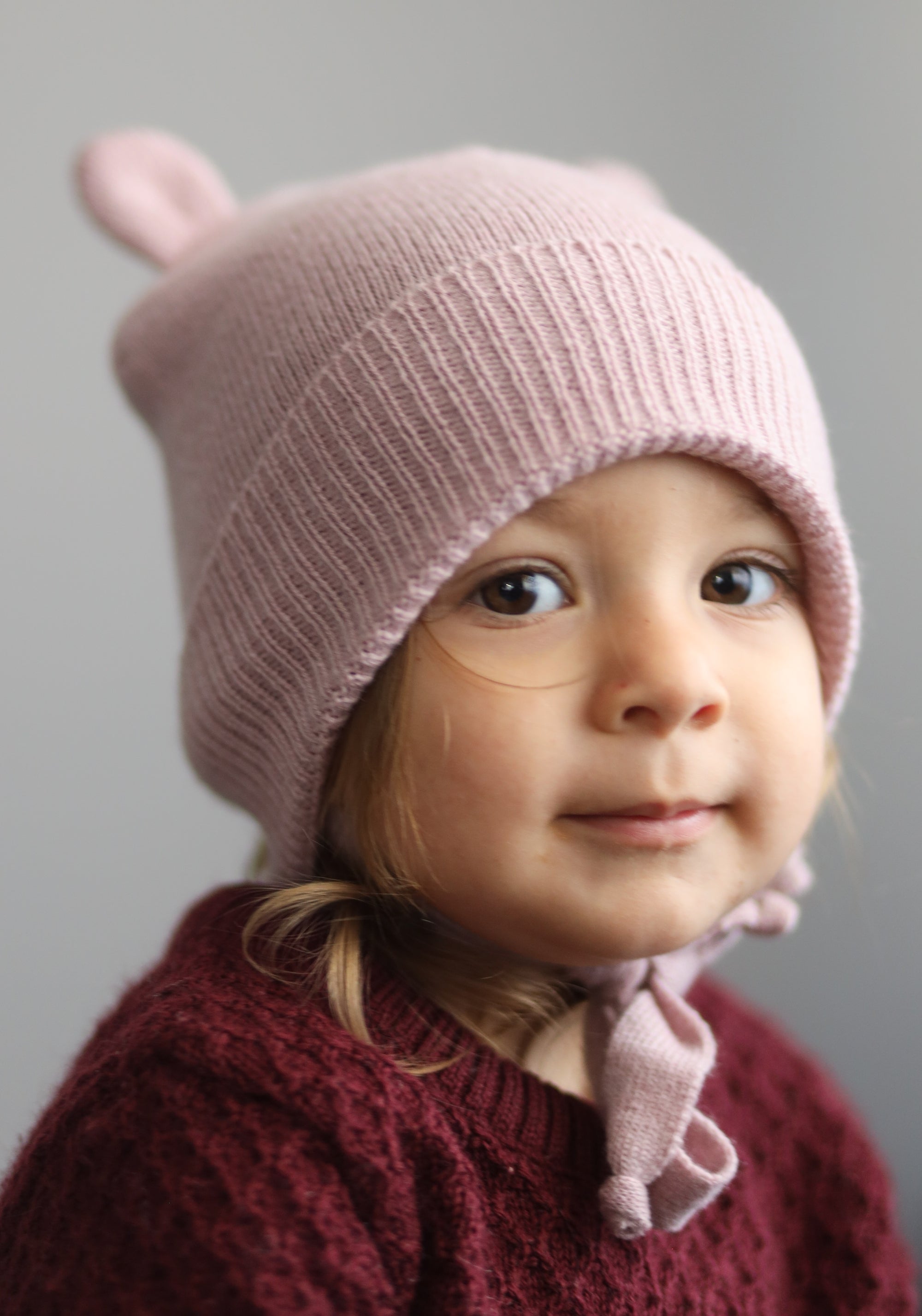 Căciulă din lână merinos și cașmir - Teddy Bear Dusty Rose