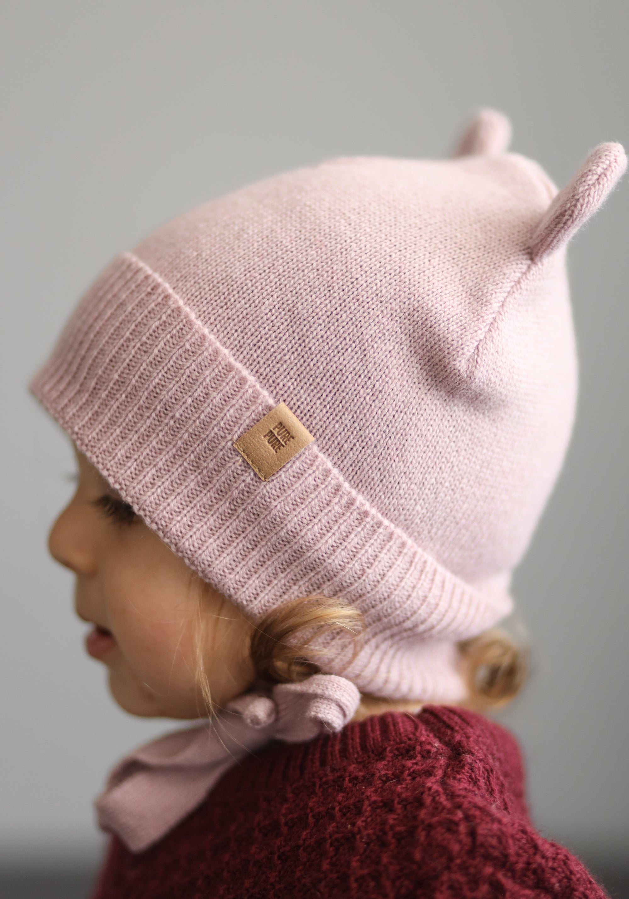 Căciulă din lână merinos și cașmir - Teddy Bear Dusty Rose
