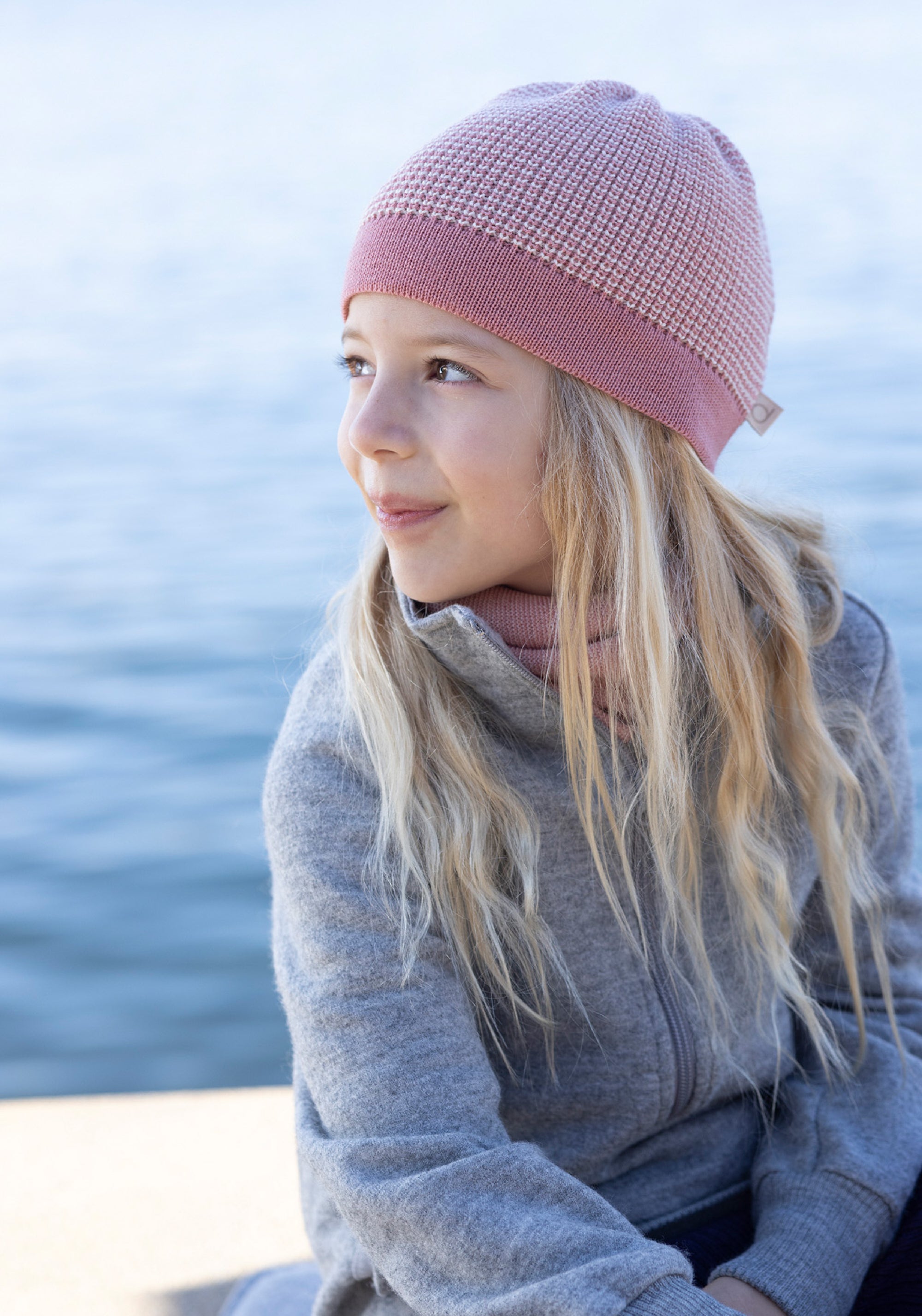 Căciulă lână merinos - Soft Pink/Natural