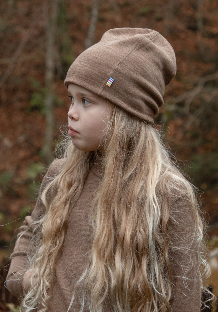 Căciulă dublată (beanie) brushed din lână merinos - Warm Brown